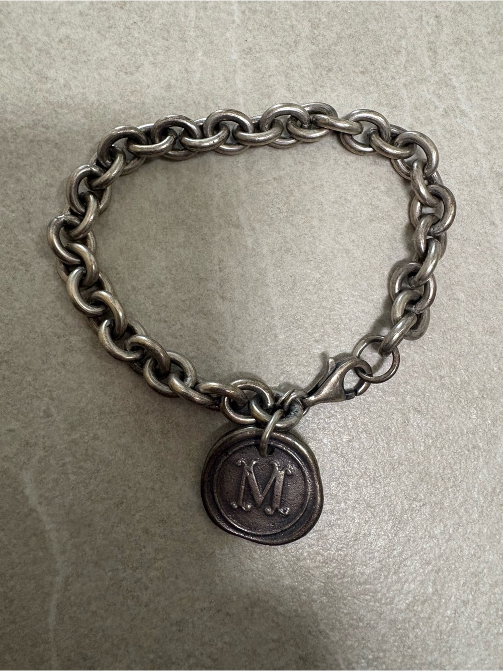 Waxing Poetic Monogram 'M' Medallion Chain Bracelet - Antique Silver Tone